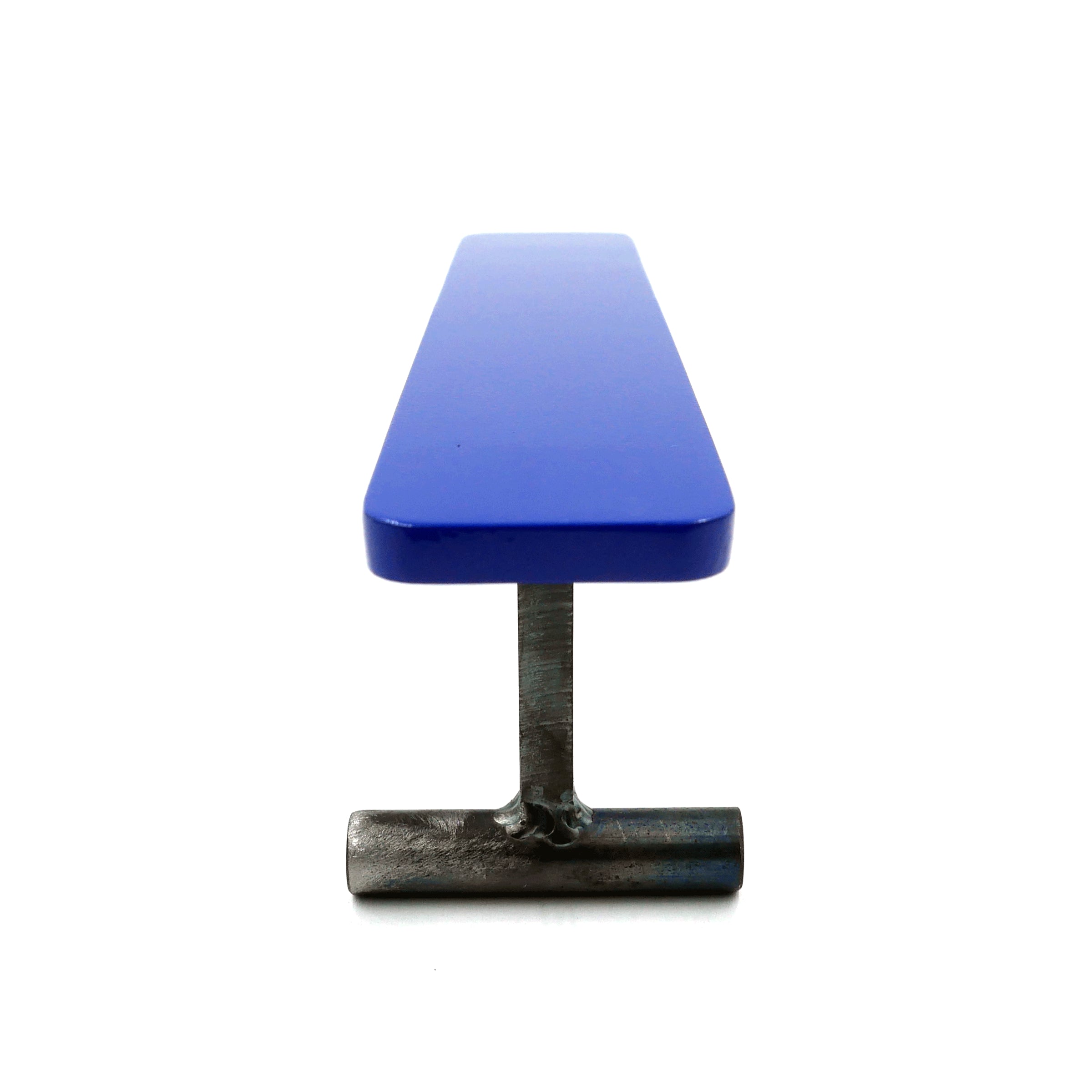 Blue steel Slushcult locker room fingerboard bench front