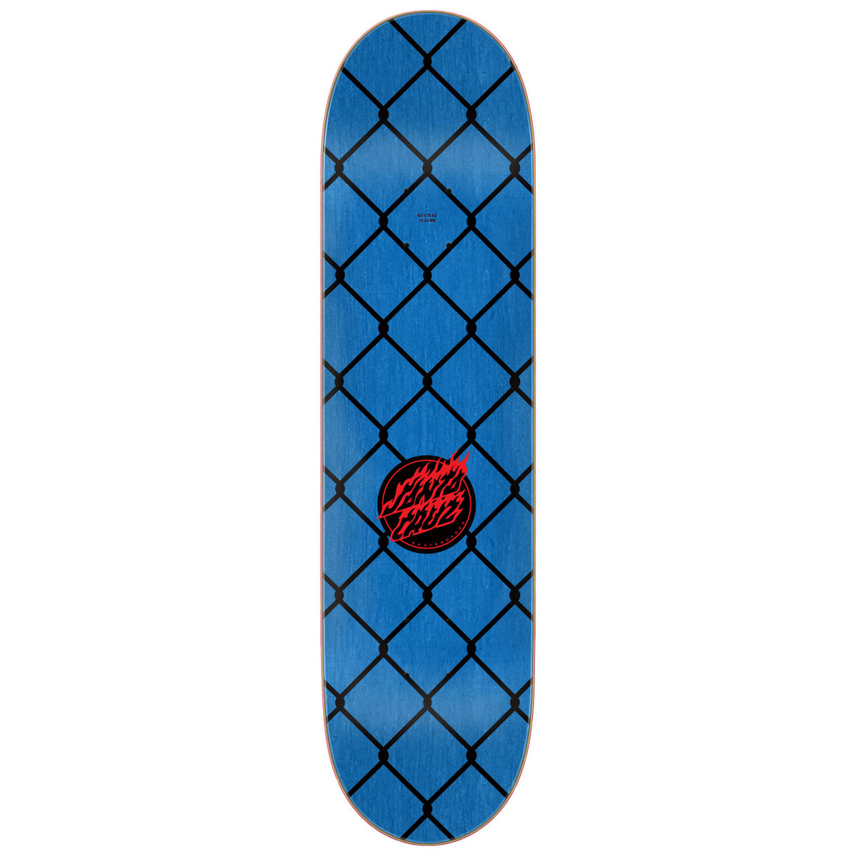 santa cruz flame dot chain deck top graphic in black and blue