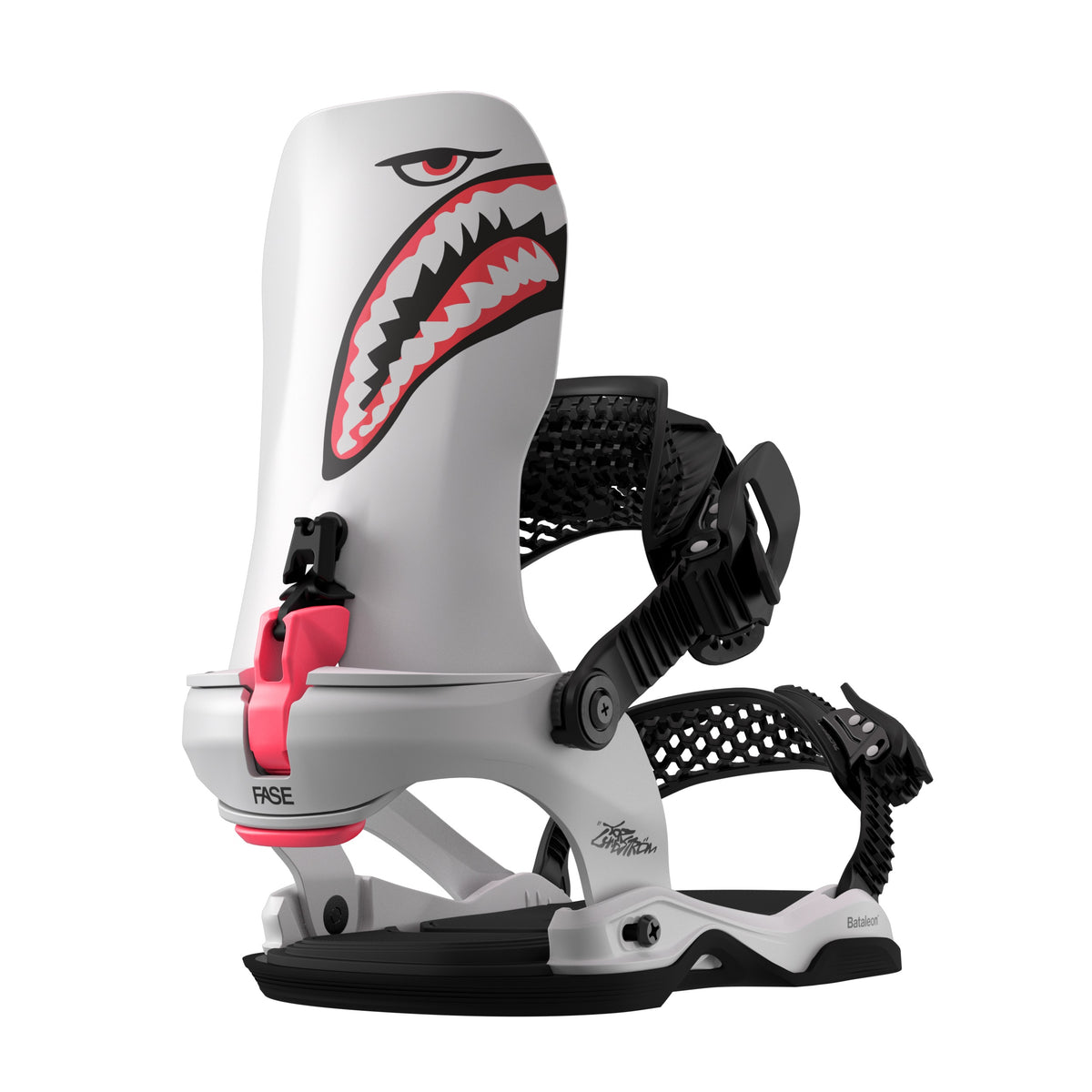 Bataleon x Tor Blaster Pro Fase snowboard bindings with airplane shark mouth graphic