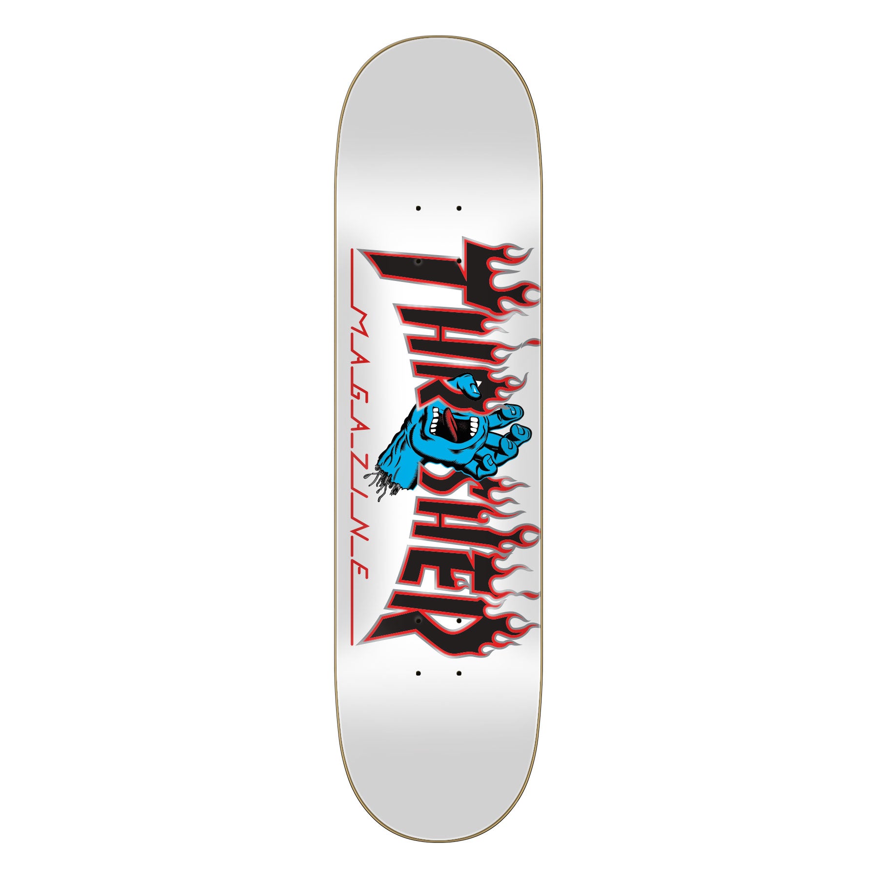 White Screaming Flame Santa Cruz x Thrasher Skateboard Deck