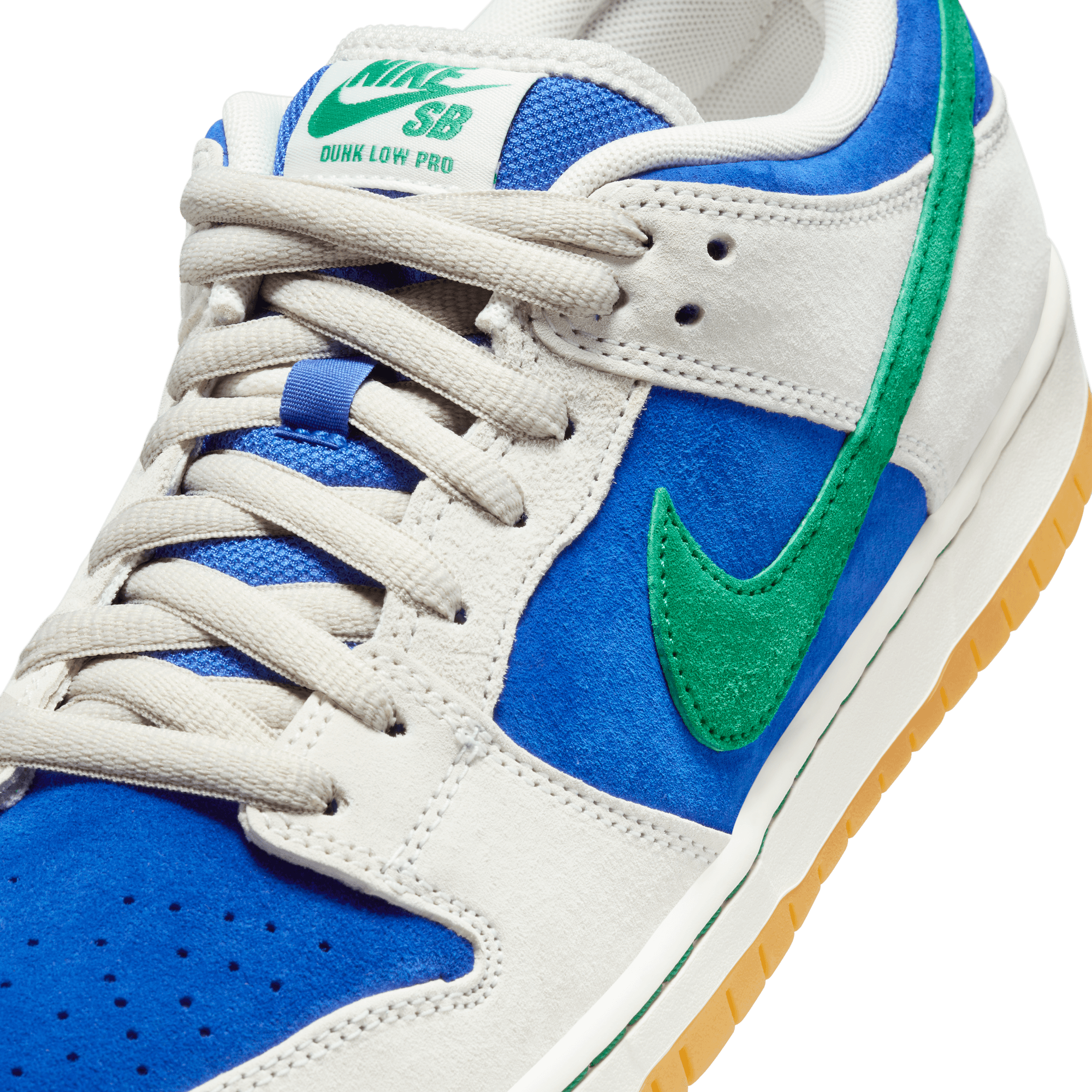 Phantom/Malachite Dunk Low Pro Nike SB skate shoe Detail