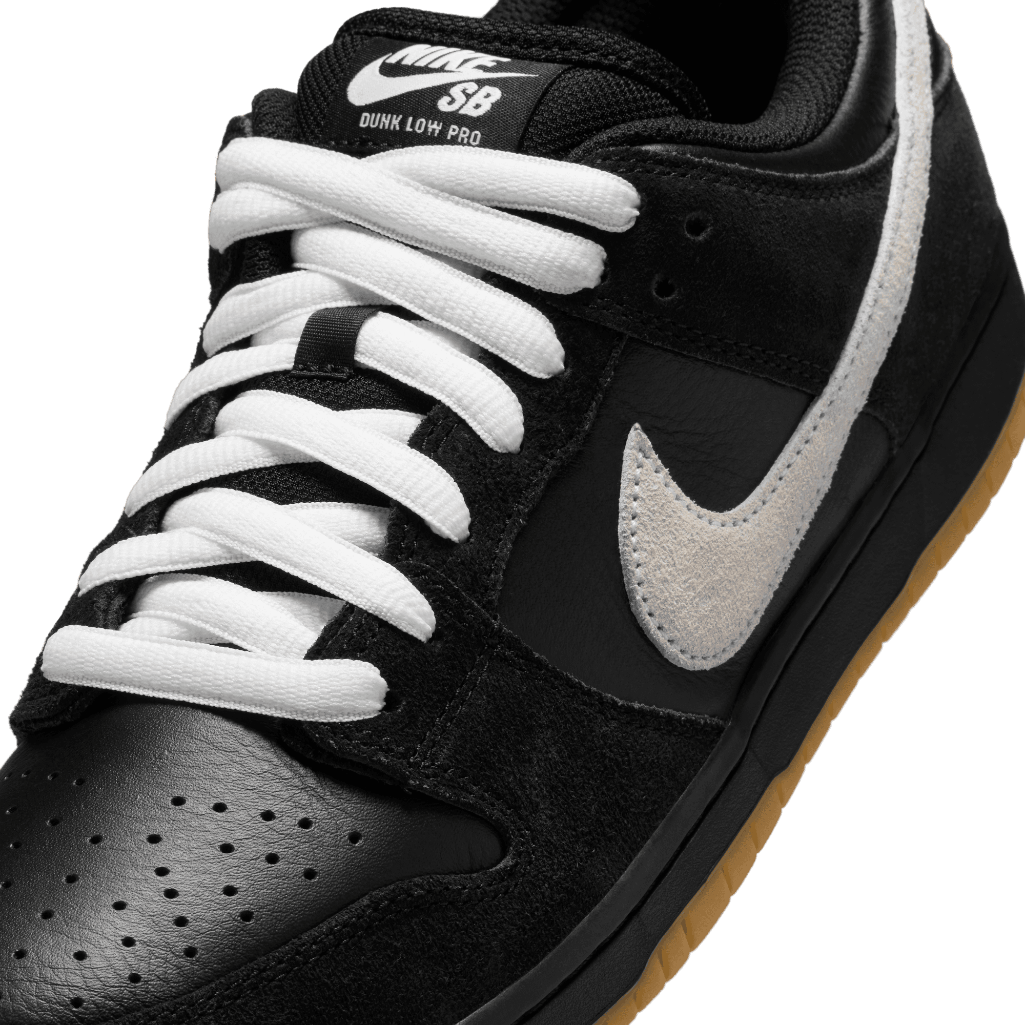 Black/Gum Dunk Low Pro Nike SB Skate Shoe Detail
