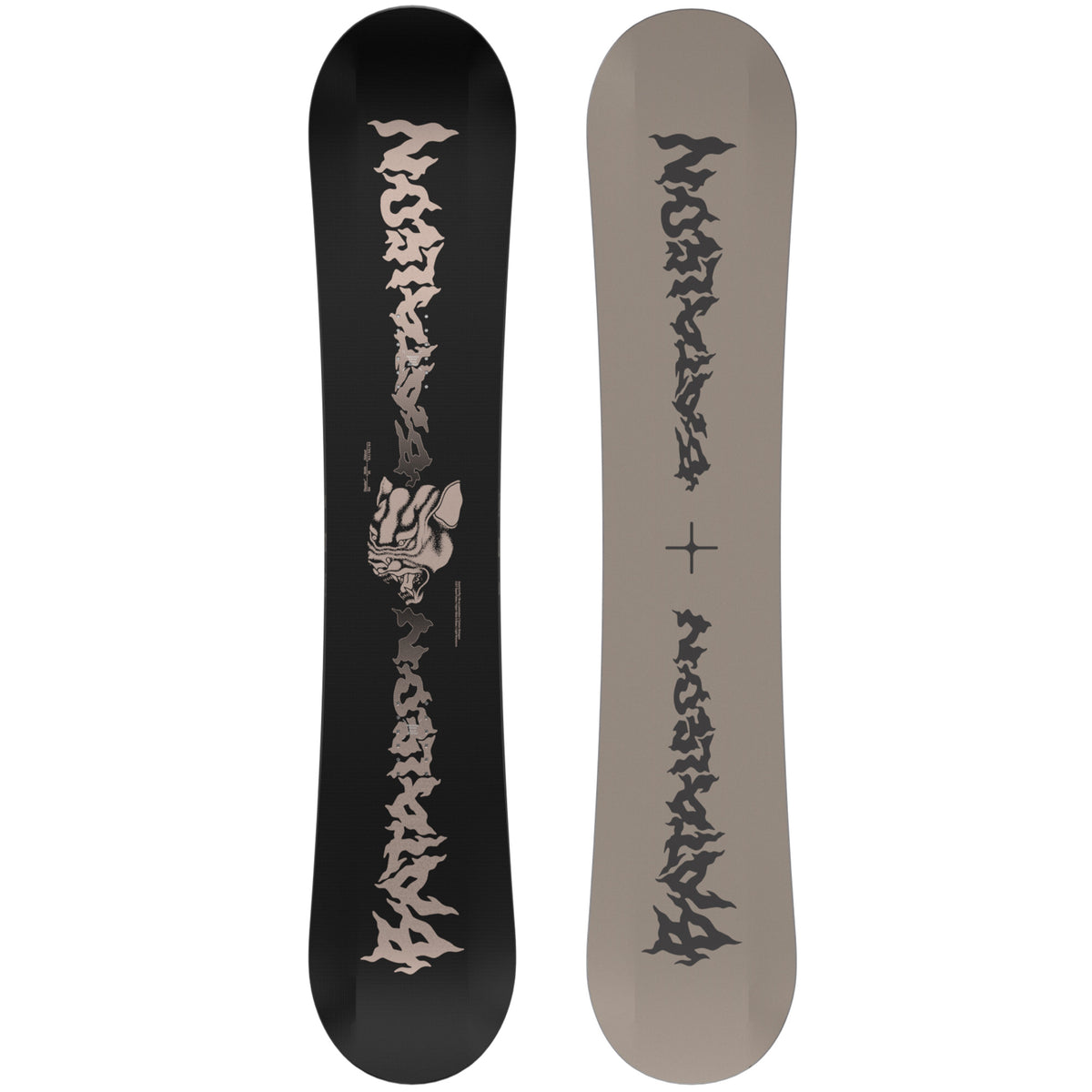 2027 Bataleon Disaster snowboard with black and tan top and a tan and black base