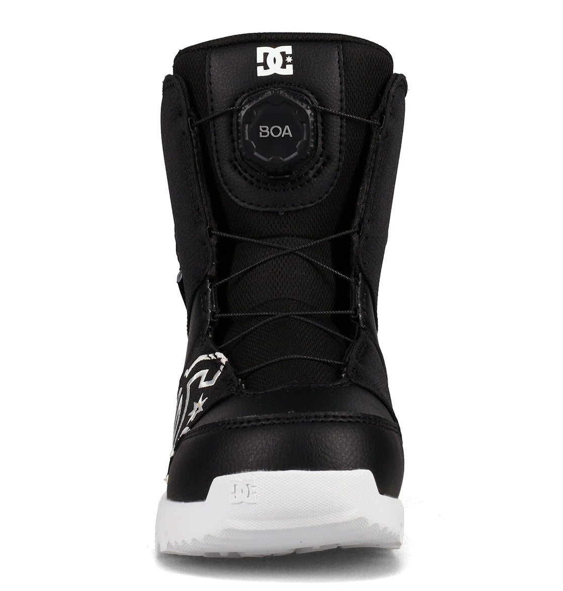 Black/White Kids Scout 2026 DC Snowboard Boots Front