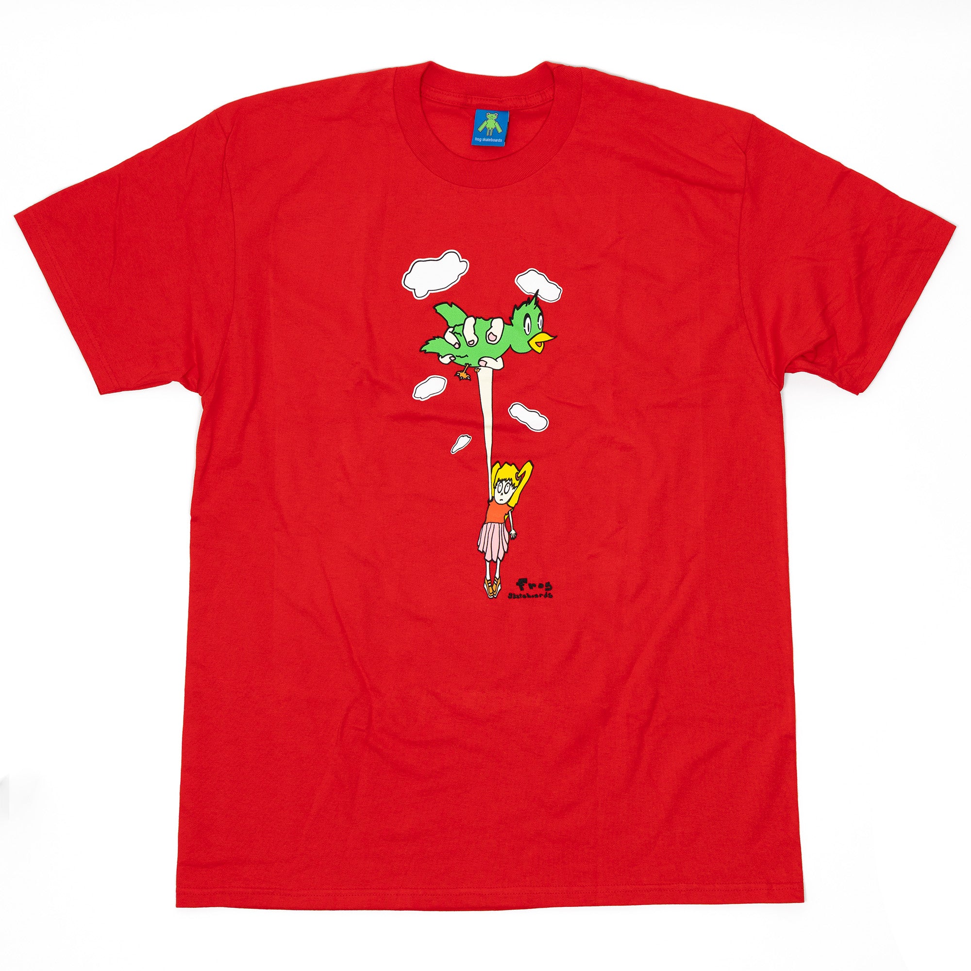 Red Bird Girl Frog Skateboard Tee