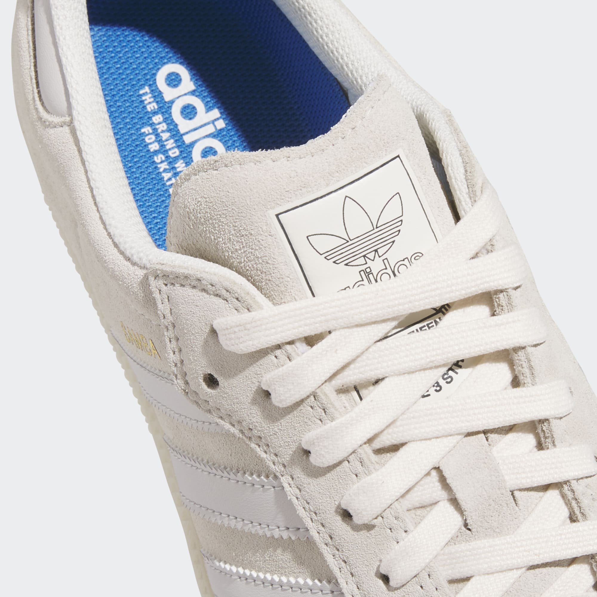 Chalk White Samba ADV Adidas Skate Shoe Detail