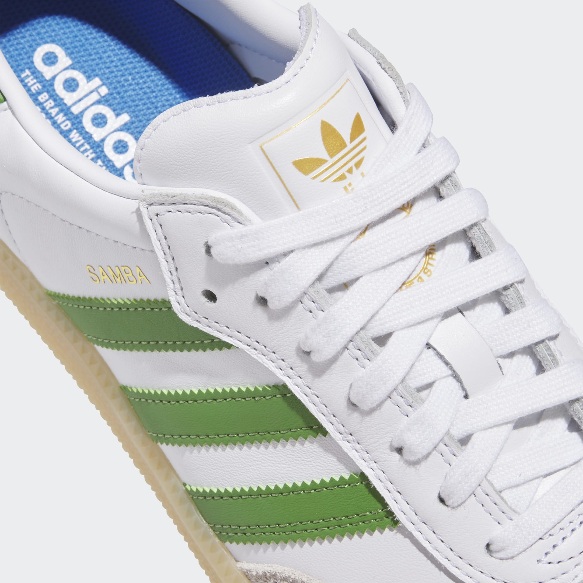 White/Green/Gum Samba ADV Adidas Skate Shoe Detail