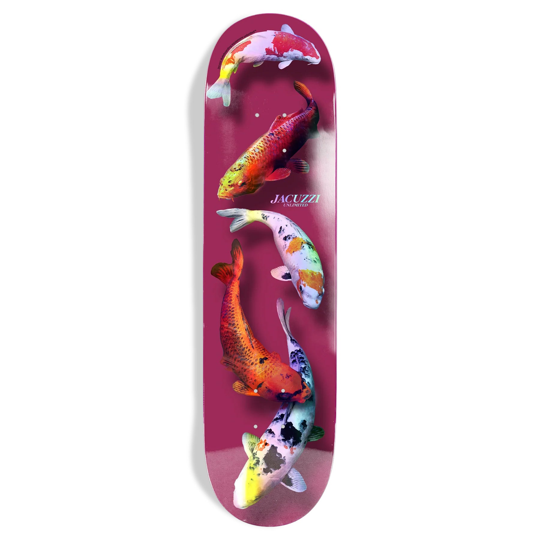 Halographic Rose pink 500 Years Jacuzzi skateboard deck with koi fish