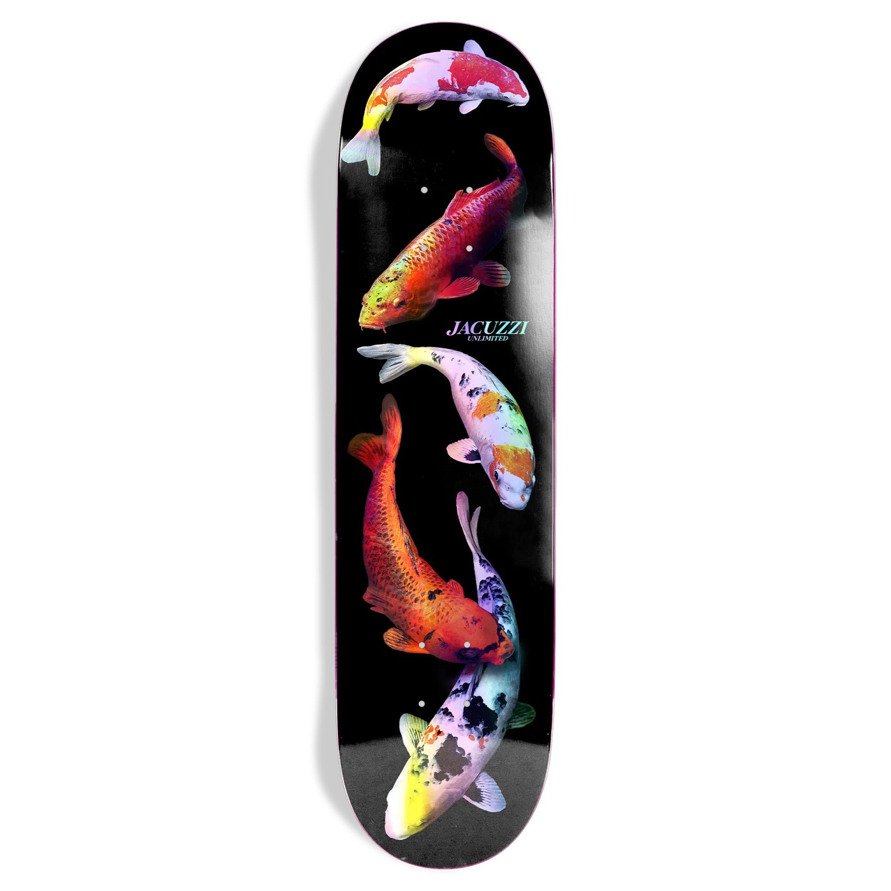 Halographic black 500 Years Jacuzzi skateboard deck with koi fish