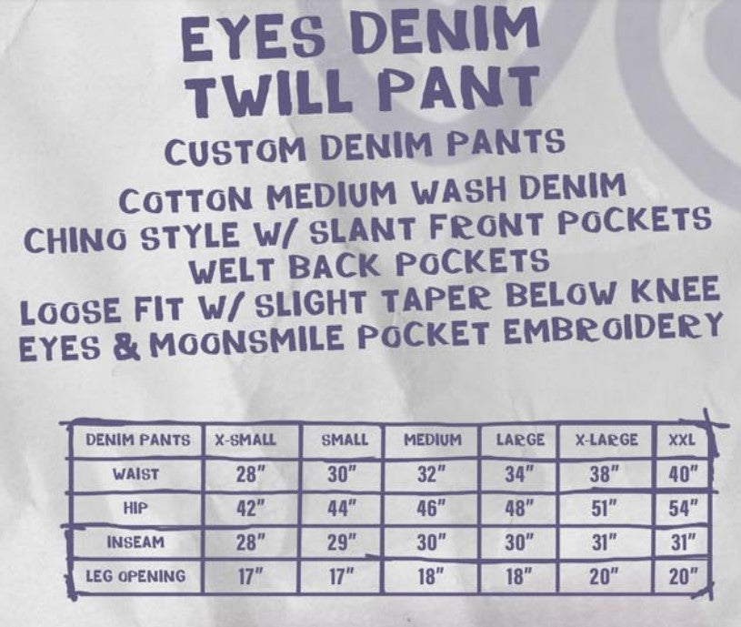 Krooked Eyes Denim Pants Size chart