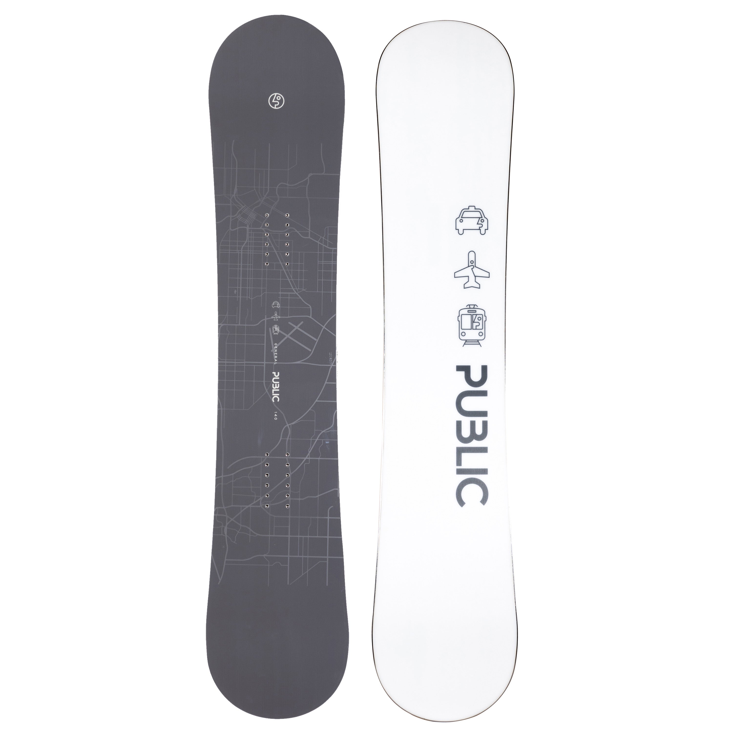 2026 Public General 140 Snowboard with Grey Top and White Base
