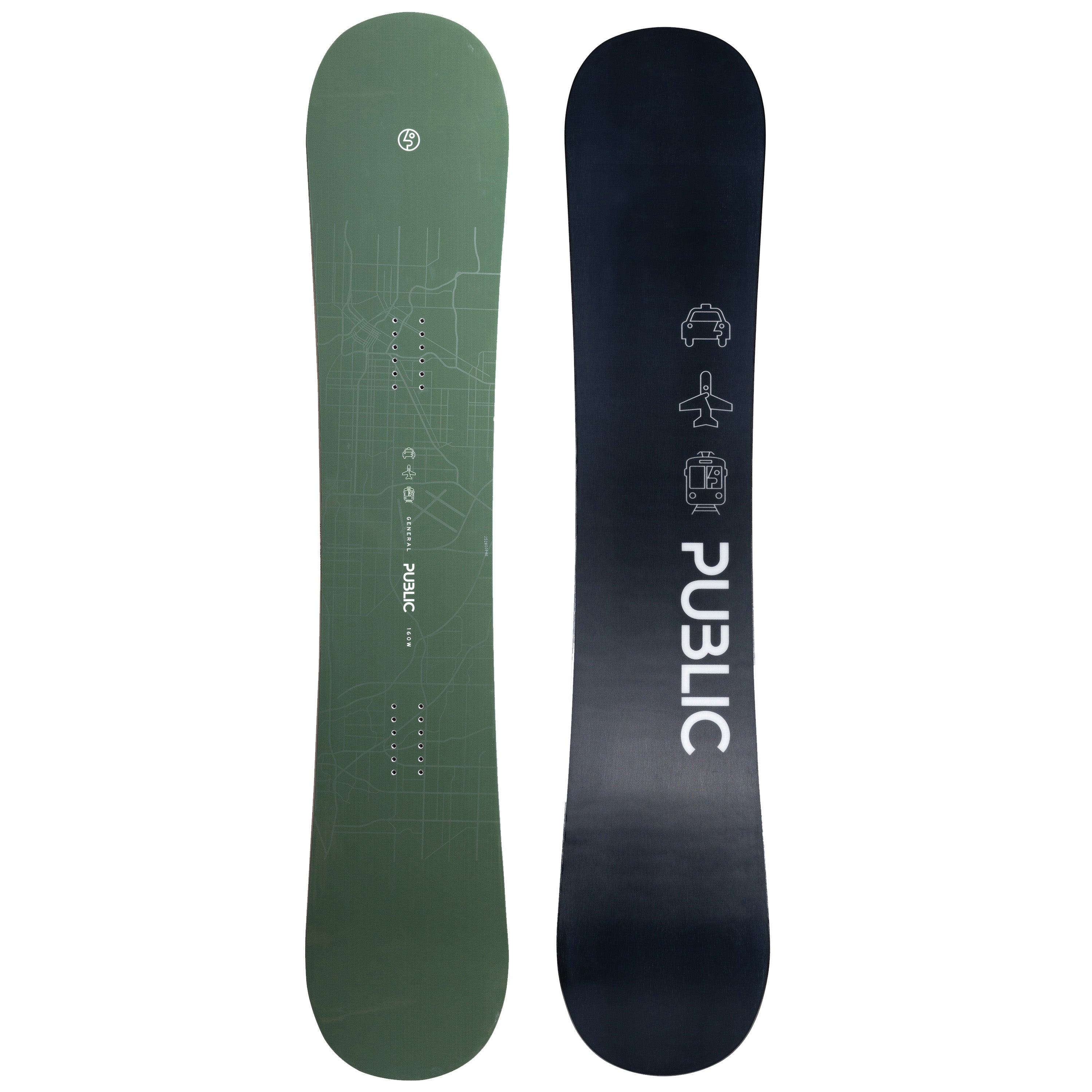 2026 Public General 160W Snowboard with Green Top and Black Base