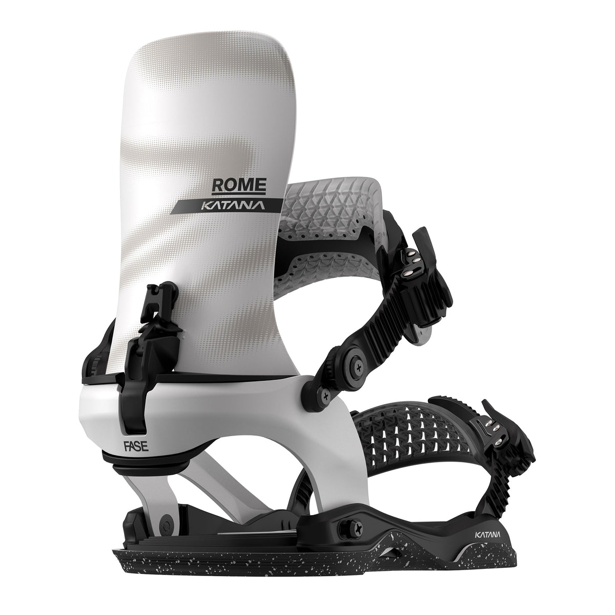 White 2027 Rome Katana Fase fast entry bindings with blackspeckled base