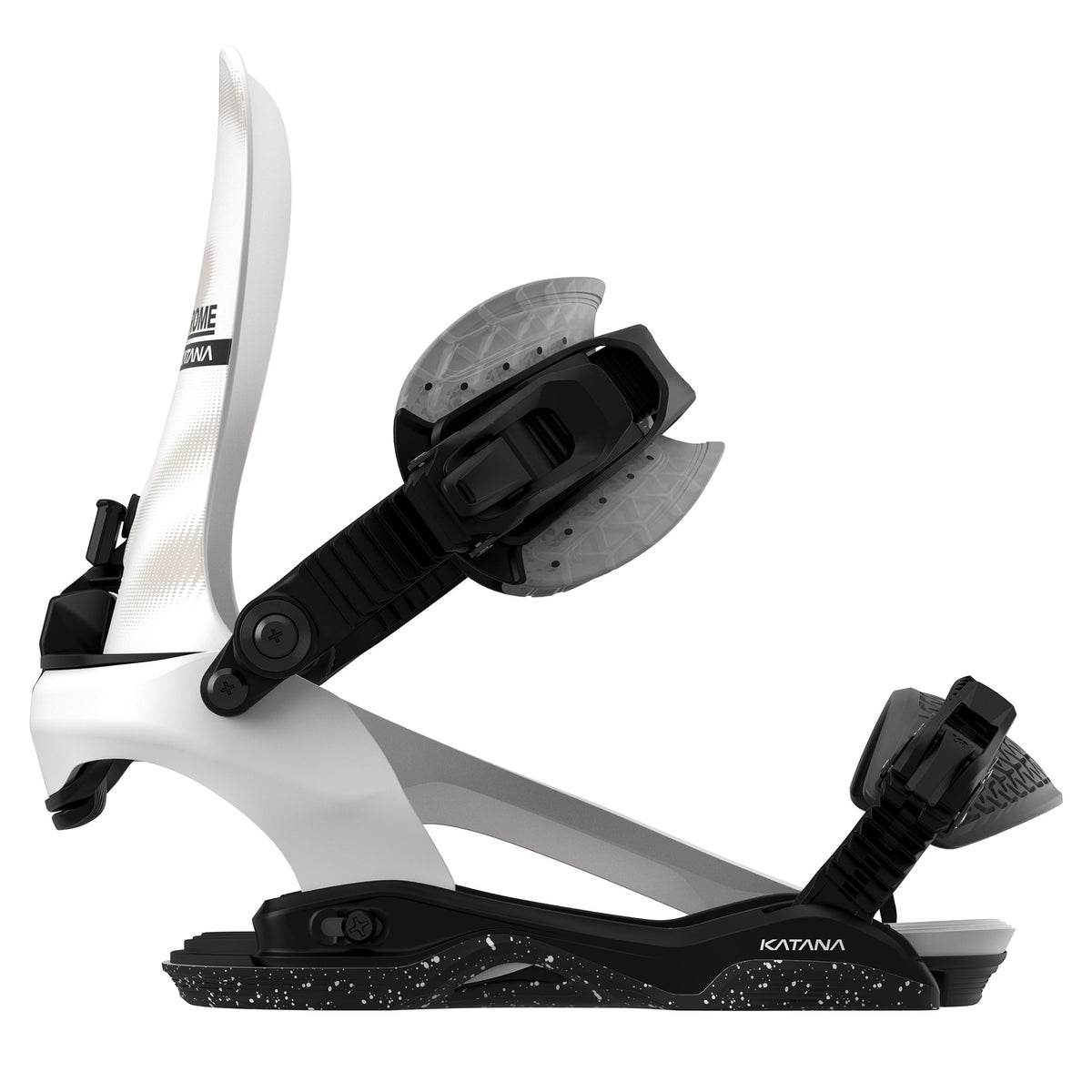 White 2027 Rome Katana AW Fase fast entry snowboard bindings side view