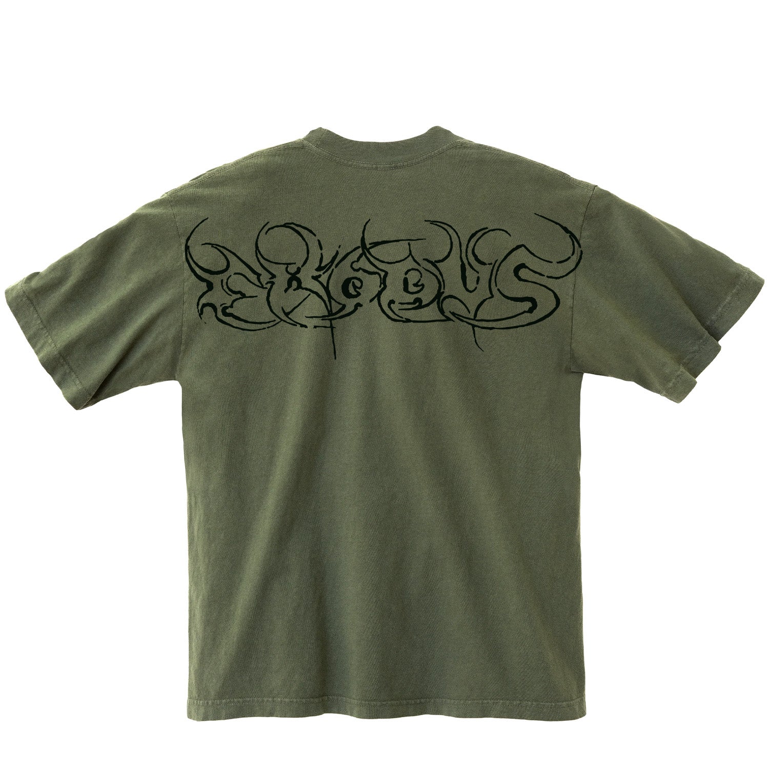 Army Green Exodus Script Tee W/ Oversized Back Print