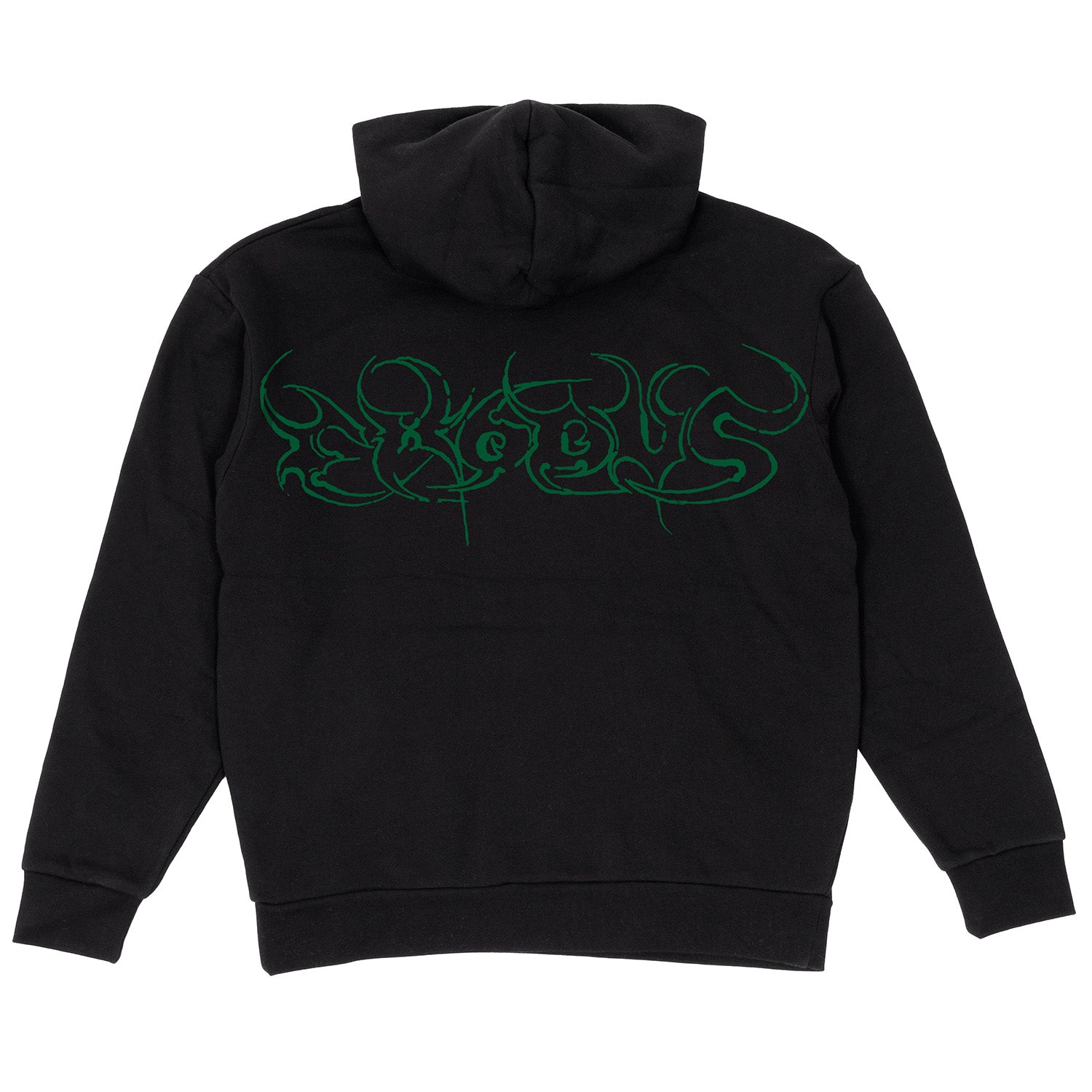 Black Script Exodus Hoodie With Oversized Green Back Print