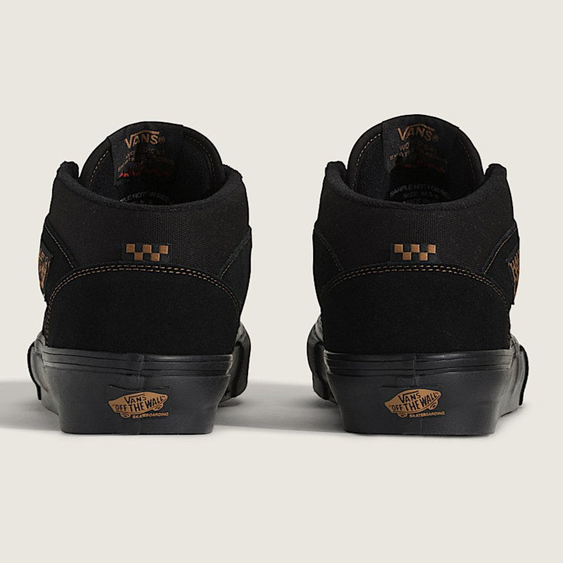 Black/Black/Brown Skate Half Cab Vans Shoe Back