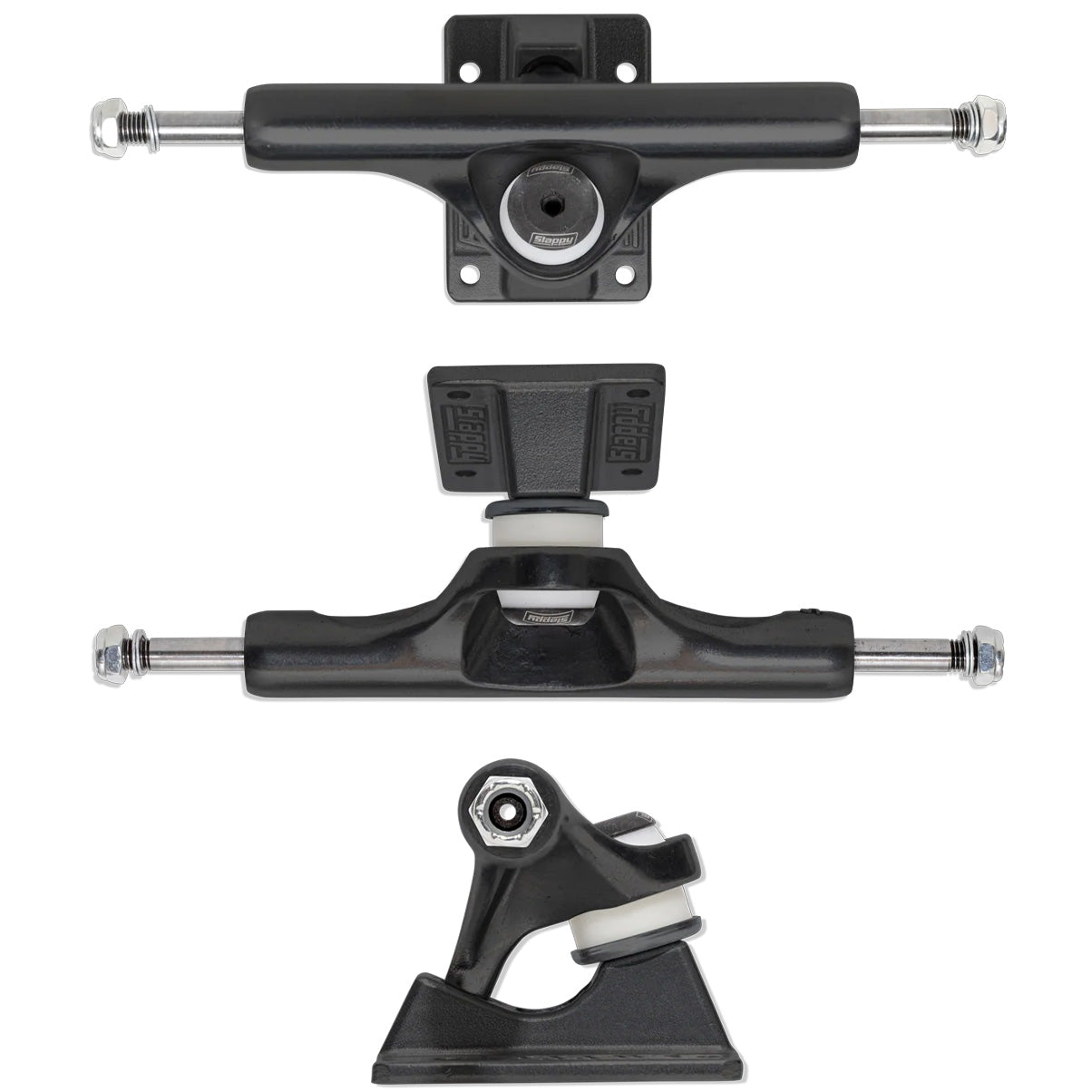 Matte Black Slappy Inverted Ultra Low Kingpin Trucks Different views