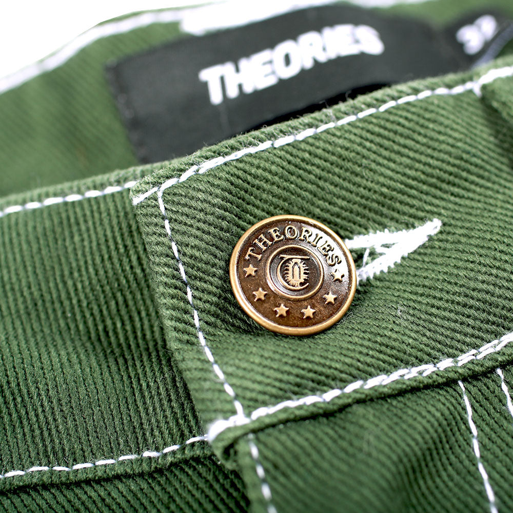 Hunter Green Denim Plaza Theories Shorts Detail