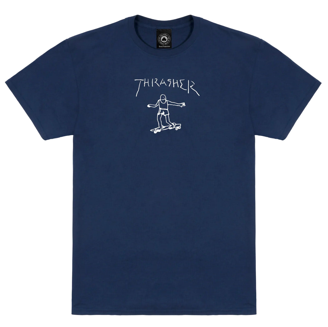 Navy Gonz Thrasher tishirt with drawing front design
