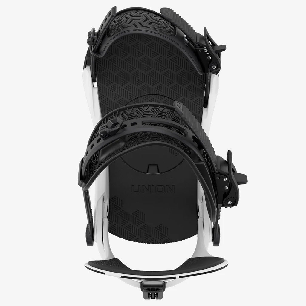 2027 white Union Cantact snowboard bindings top view