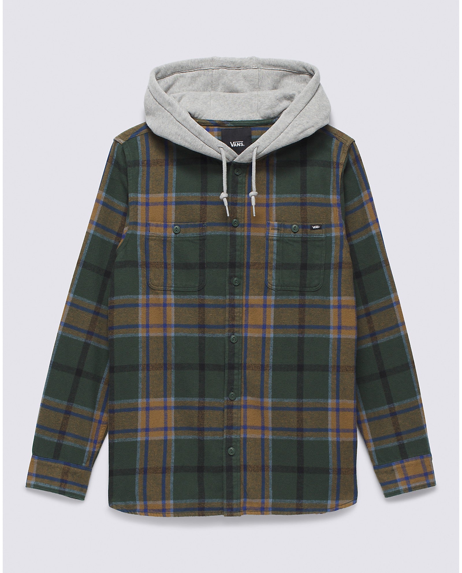 Vans Lopes Hooded Long Sleeve Flannel Shirt Deep Forest Kangaroo