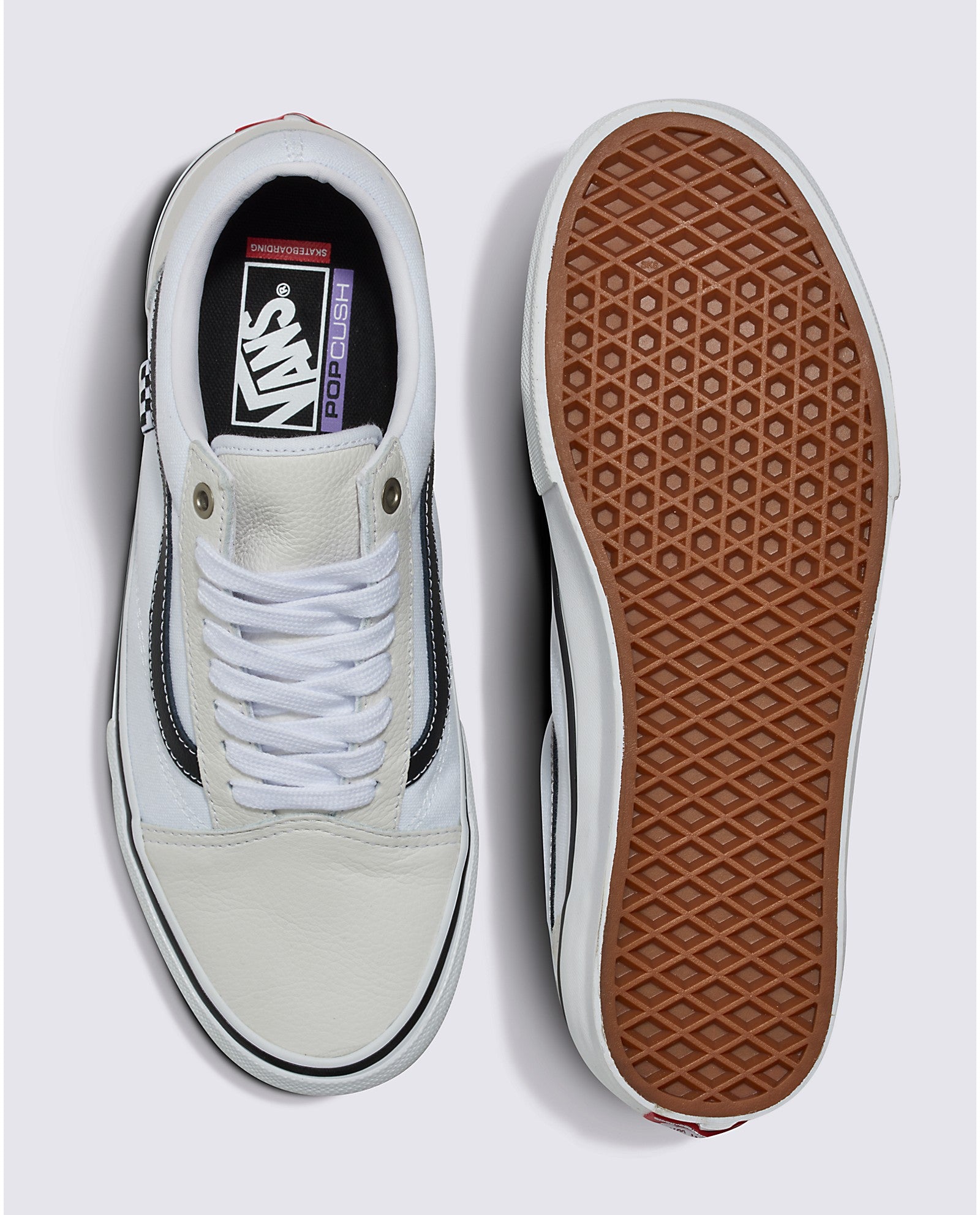 White/White Leather Skate Old Skool Vans Shoes Top/Bottom