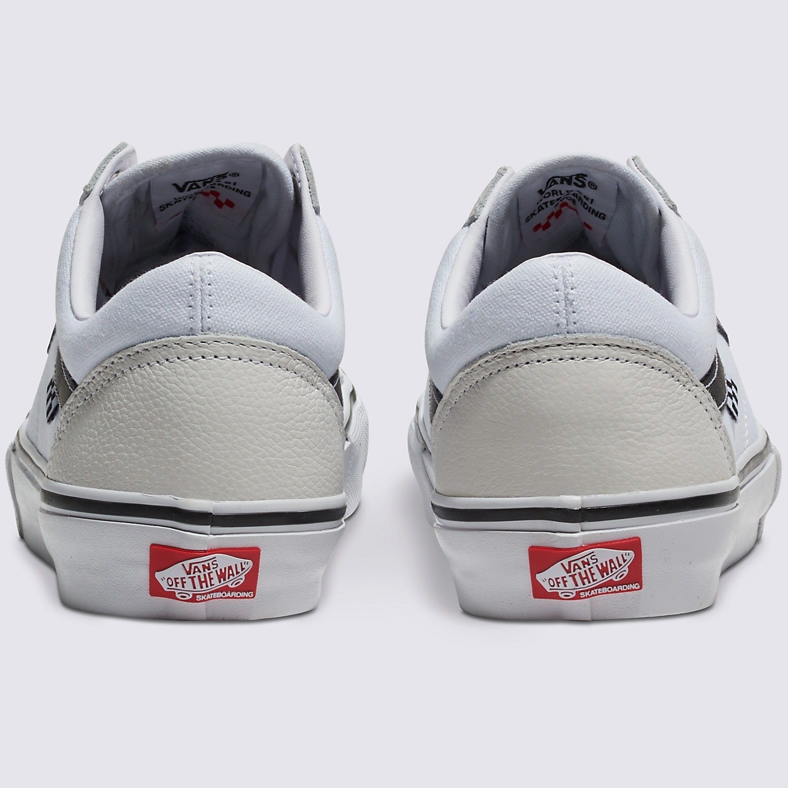 White/White Leather Skate Old Skool Vans Shoes Back