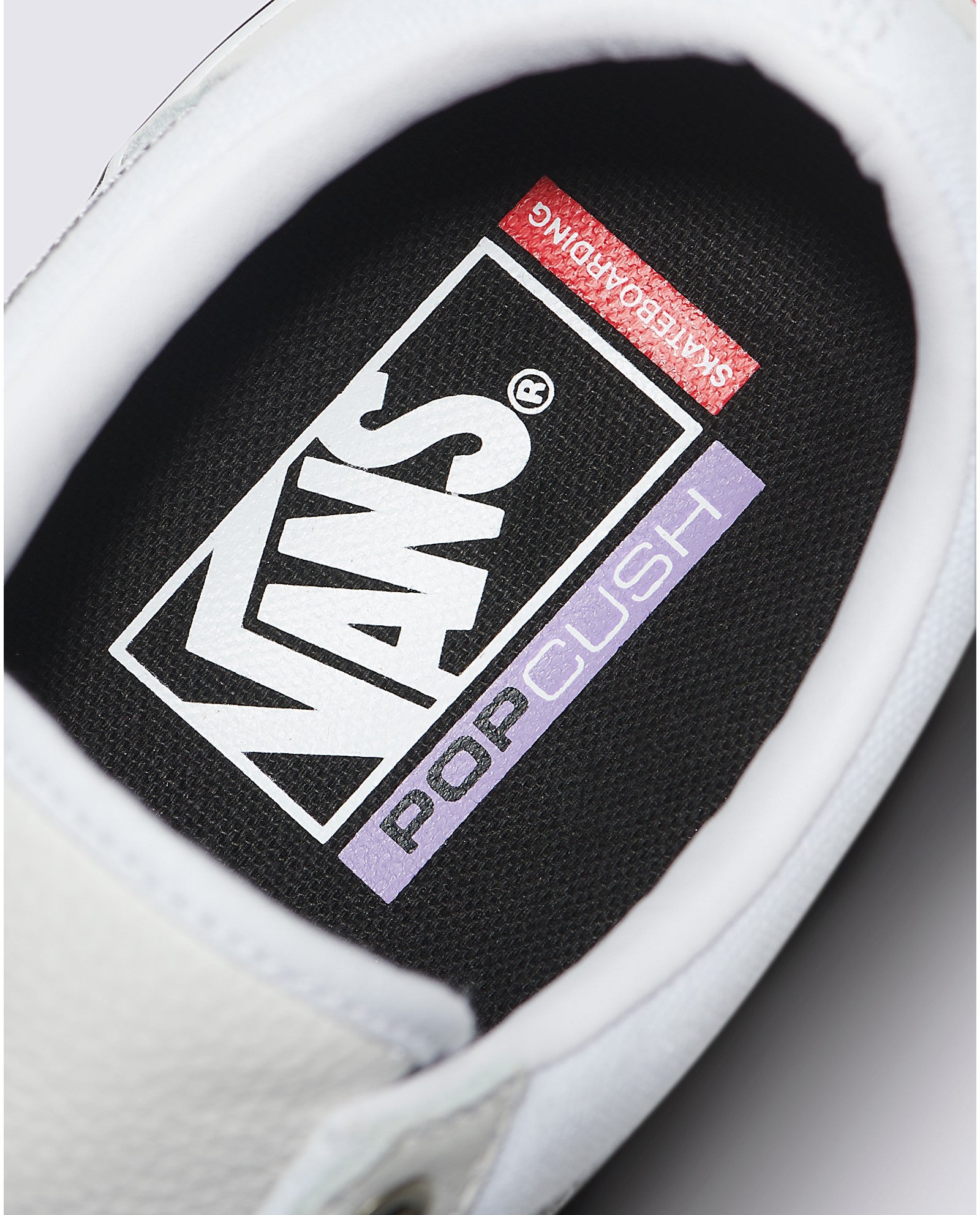 White/White Leather Skate Old Skool Vans Shoes Detail
