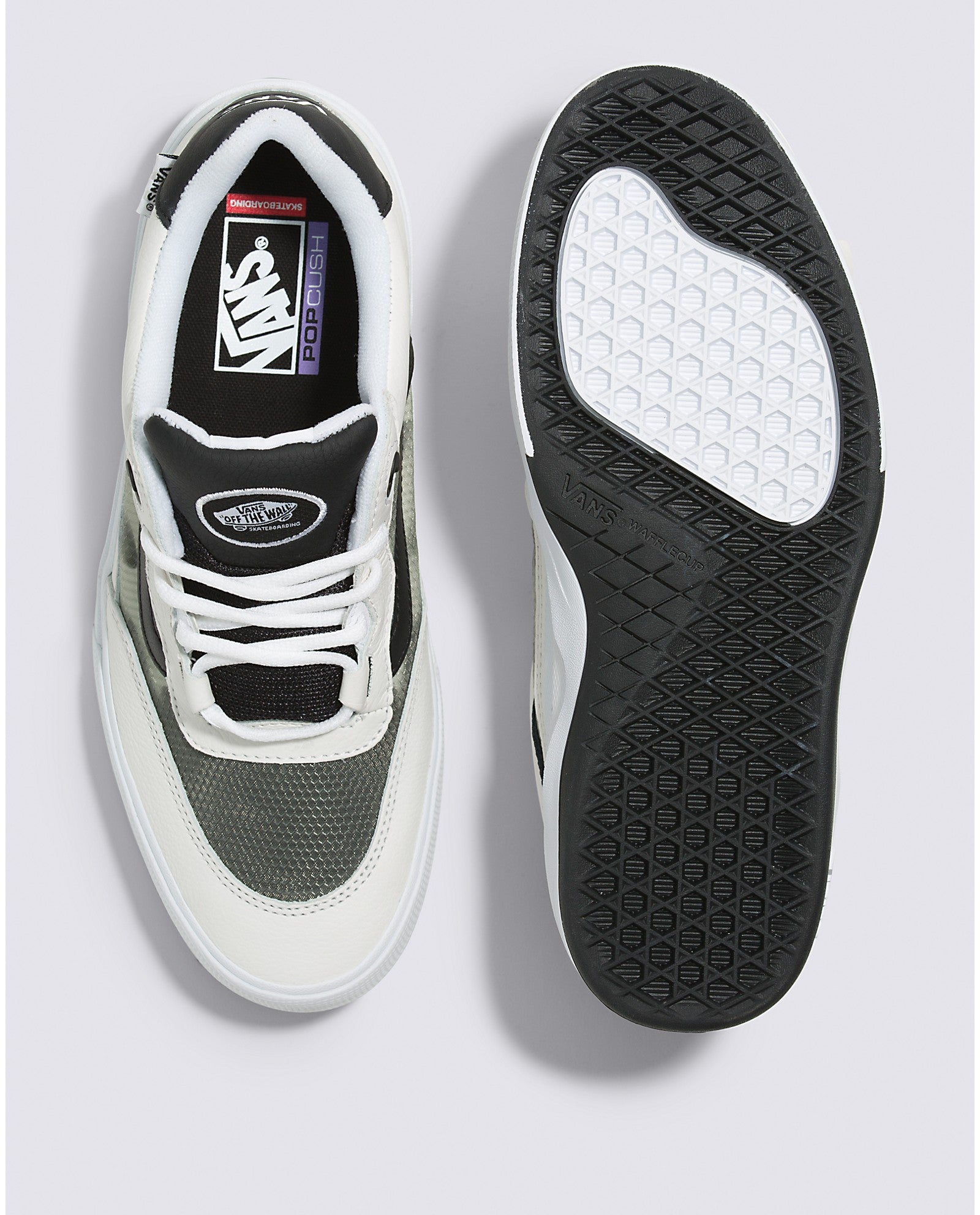 True White Leather Wayvee Vans Skate Shoe Top/Bottom