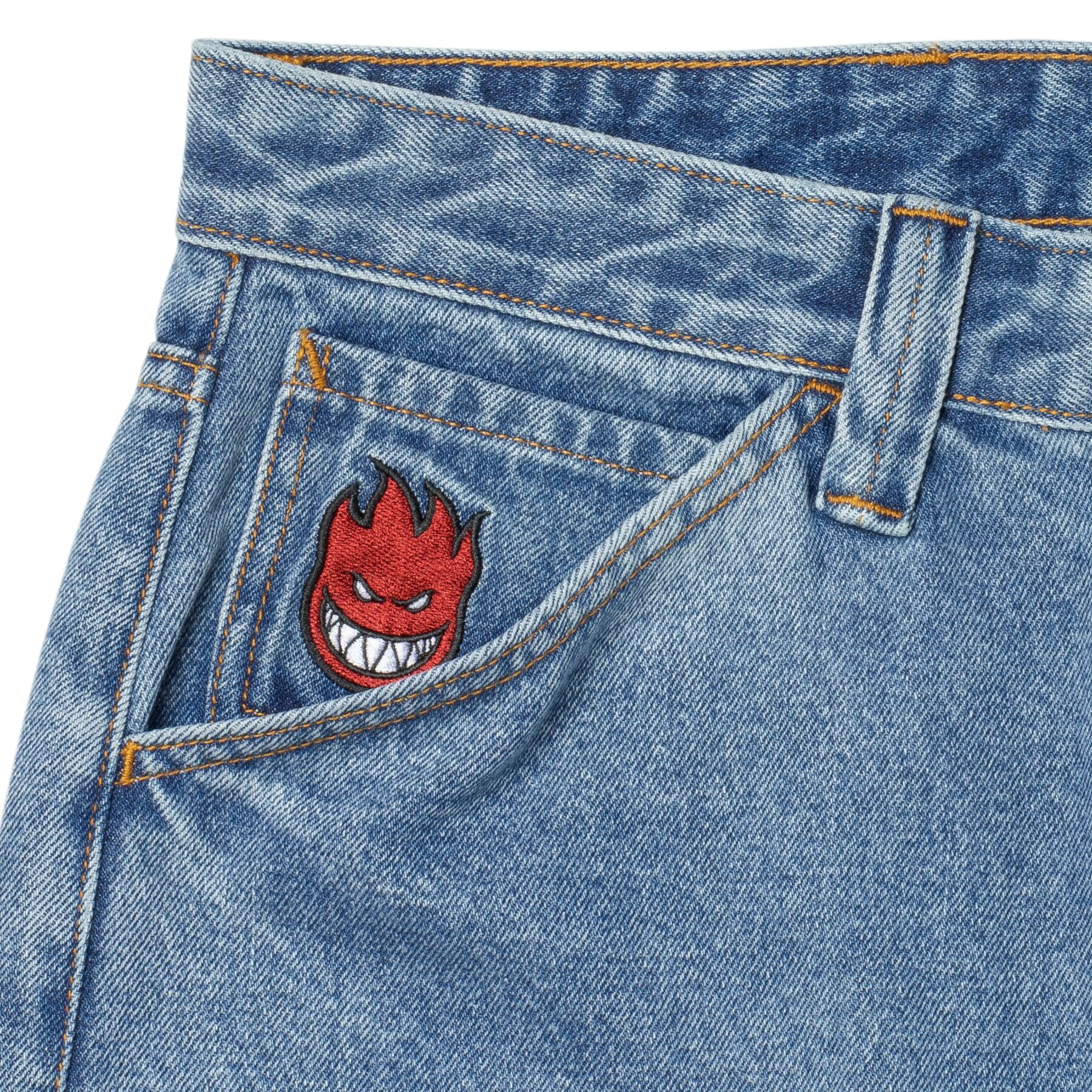 Medium Stone Wash Blue Spitfire Bighead Denim Detail