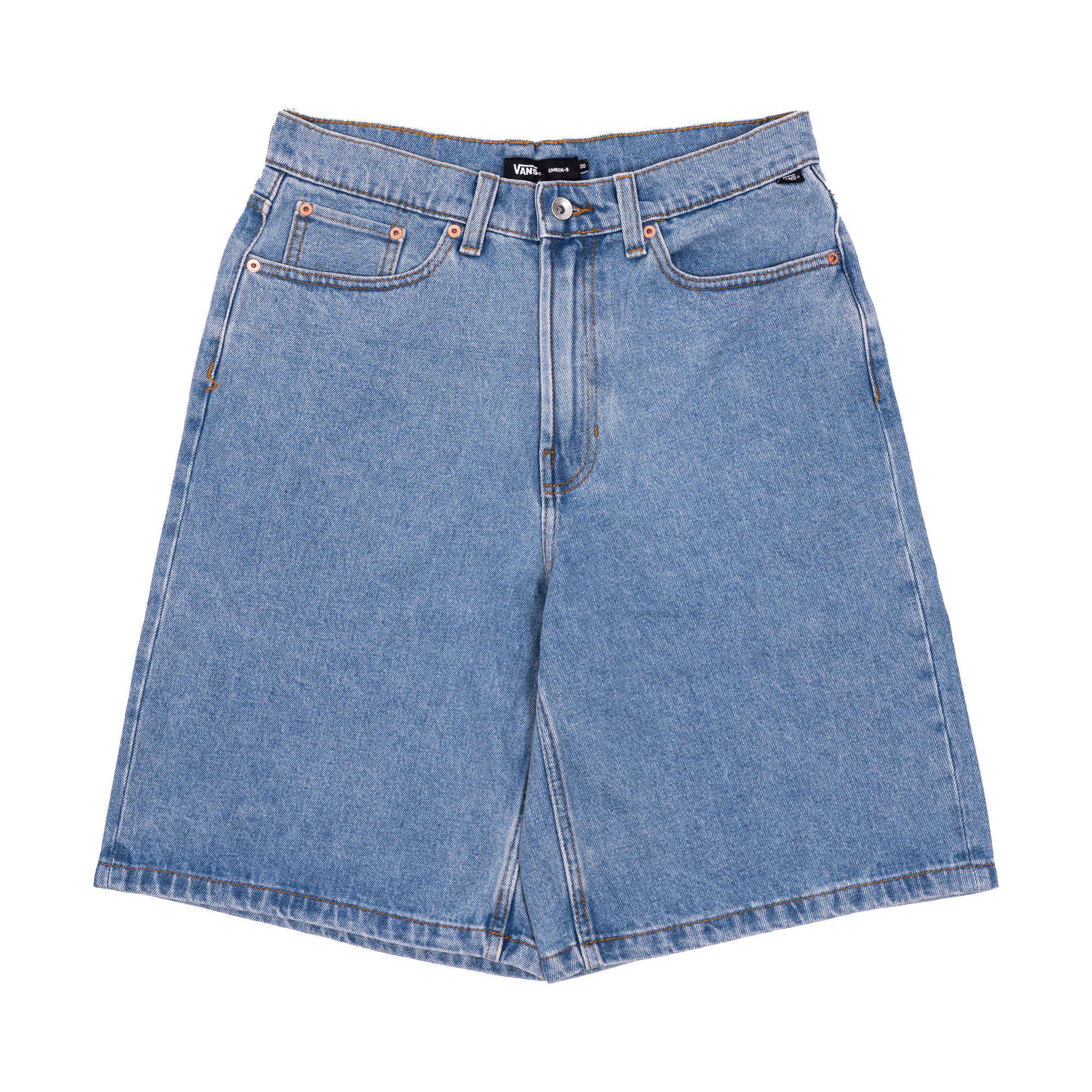 Blue Stonewash Check-5 Baggy Vans Shorts