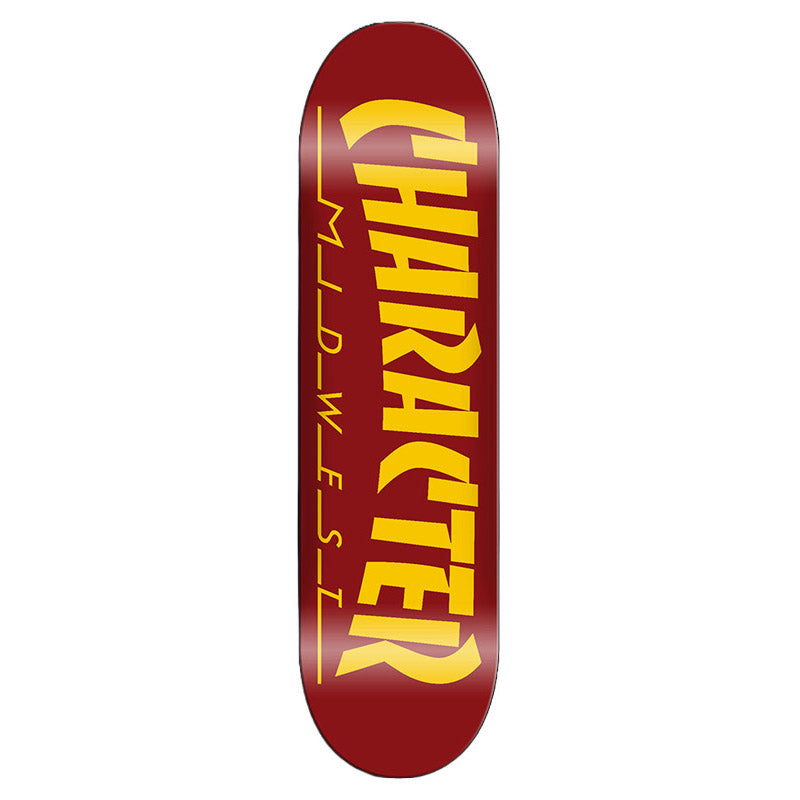 Oxblood/yellow Crash And Thrash Character Skateboard Deck