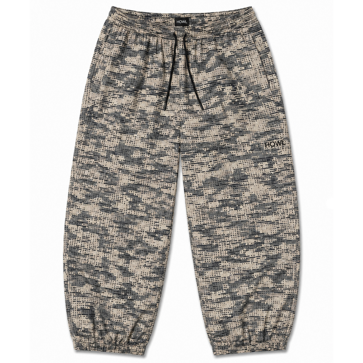 green and tan digi camo Howl snowboard pants witha loose fit