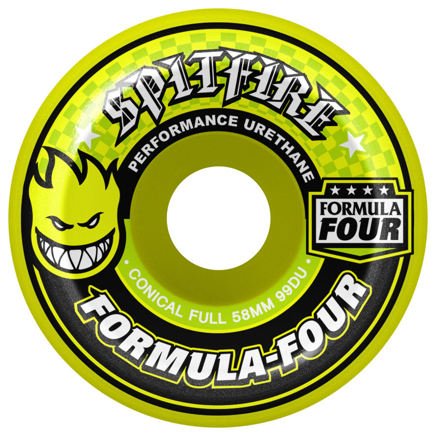 Neon Yellow Conical Full Spitfire Skateboard Wheels