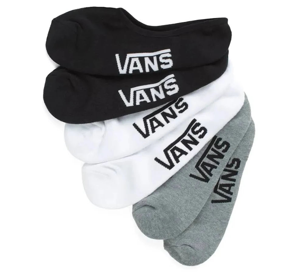 Vans No Show 3-Pack Socks - White/Black/Heather Grey