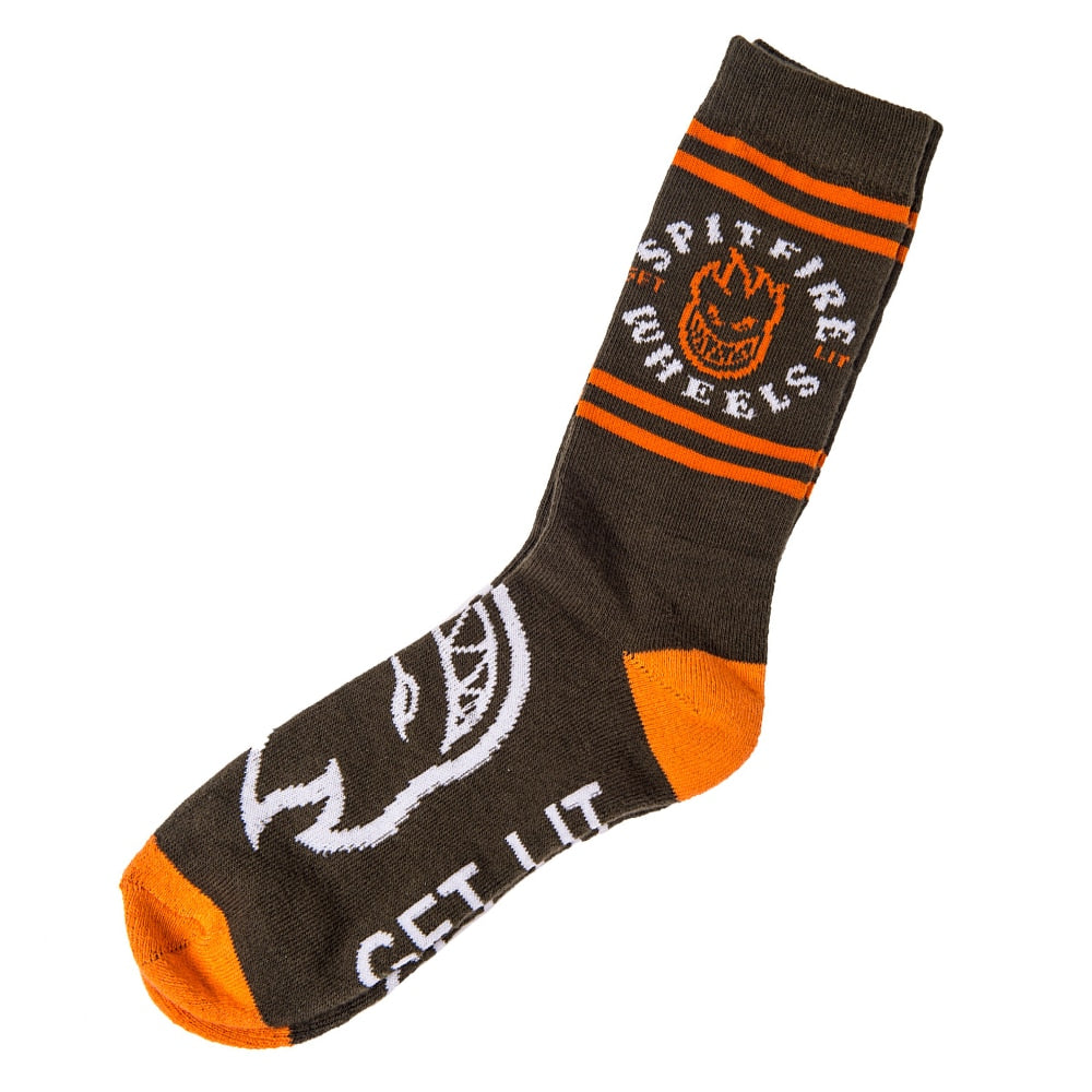 Spitfire Classic Bighead Crew Socks - Olive/Orange/White