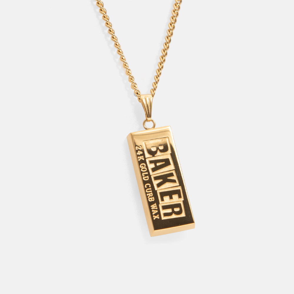 Gold Baker Skateboard Curb Wax Necklace