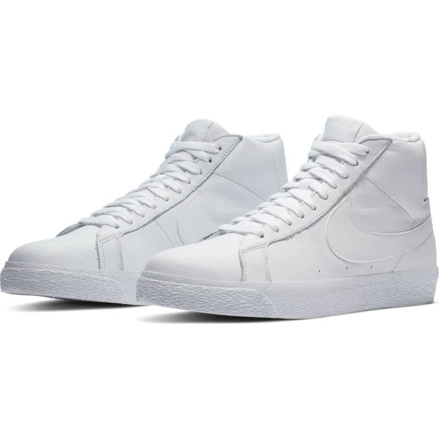 White Leather Blazer Mid Nike SB Skateboarding Shoe Front