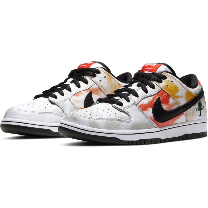 Nike SB Dunk Low Pro QS Tie Dye Raygun Skate Shoes - White/Bback-Orange Flash