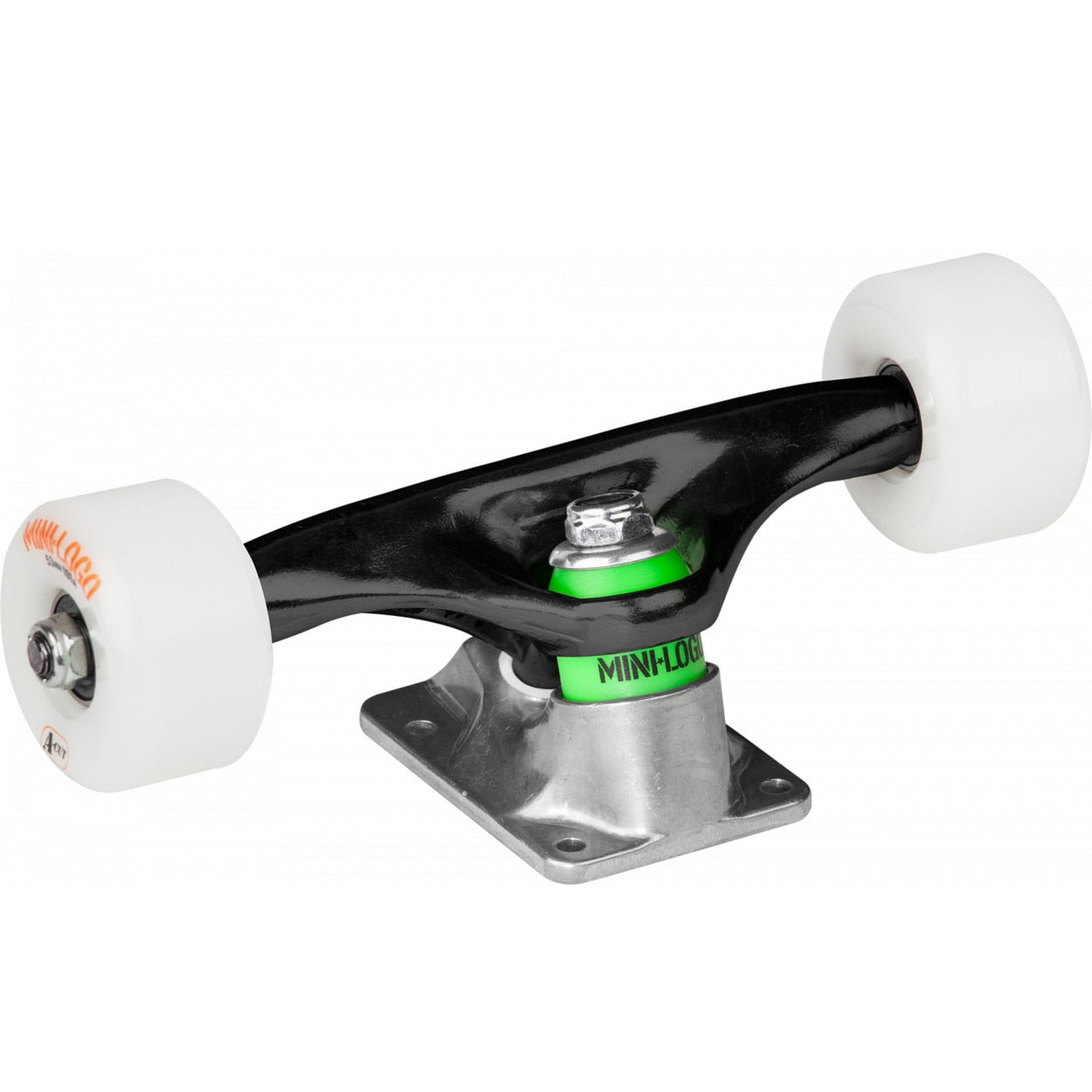 Mini Logo Black/Raw Skateboard Trucks W/ A-Cut 53mm White Wheels and ML Bearings - Set of 2