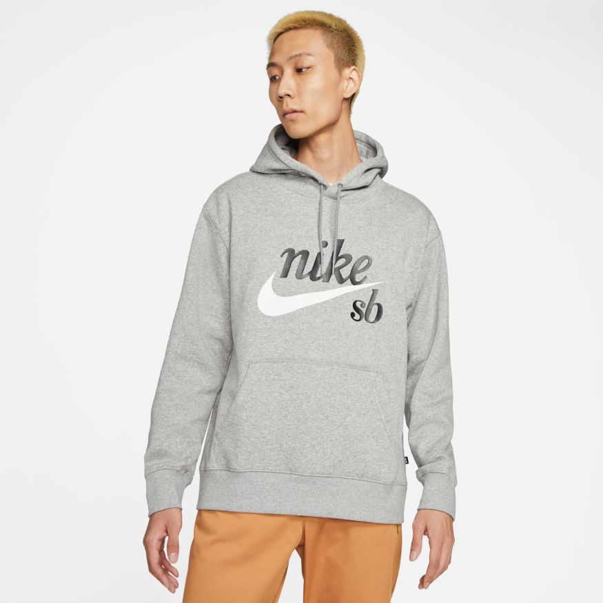 Nike SB Logo Skate Hoodie Dark Grey Heather White