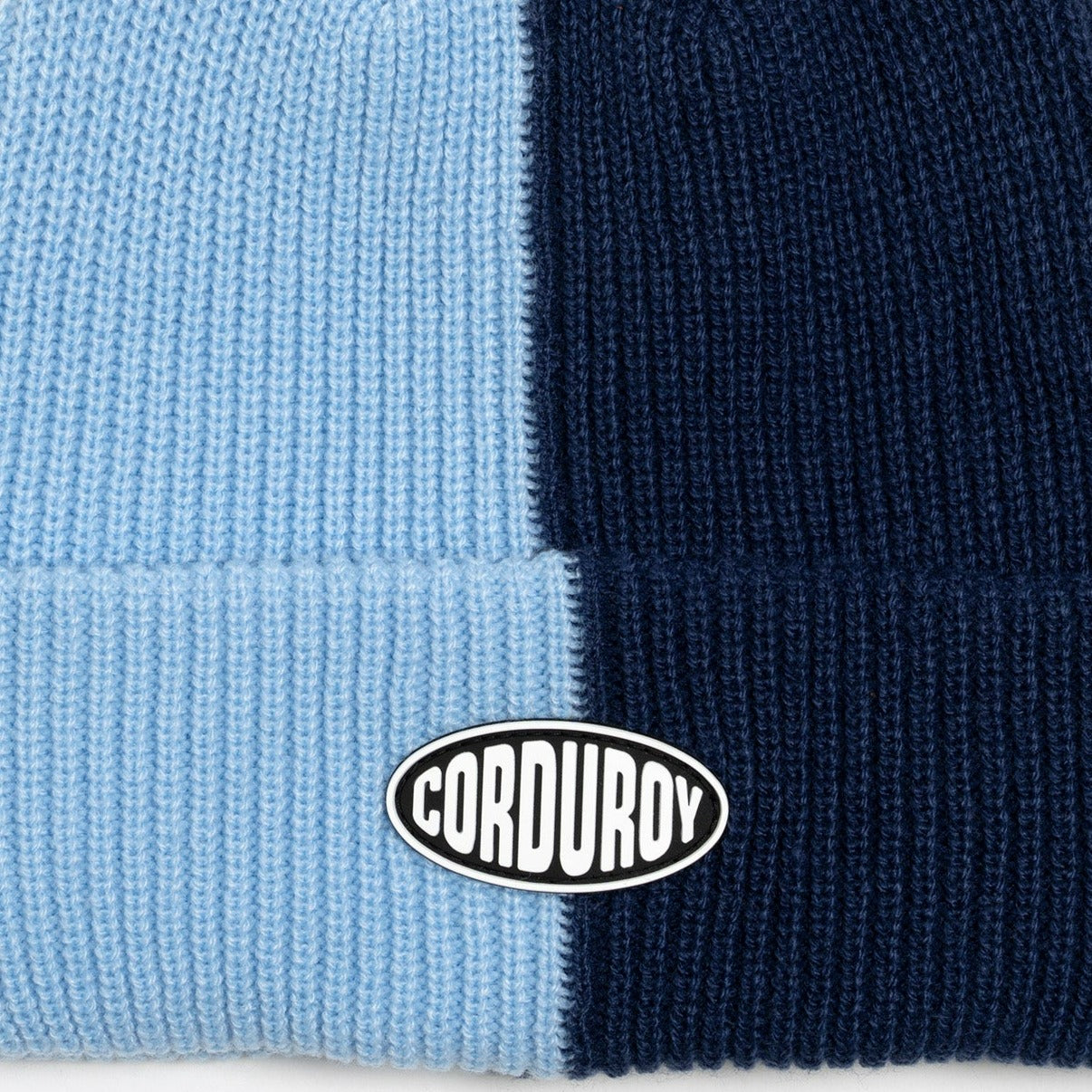 Blue 50/50 Corduroy Beanie Close Up