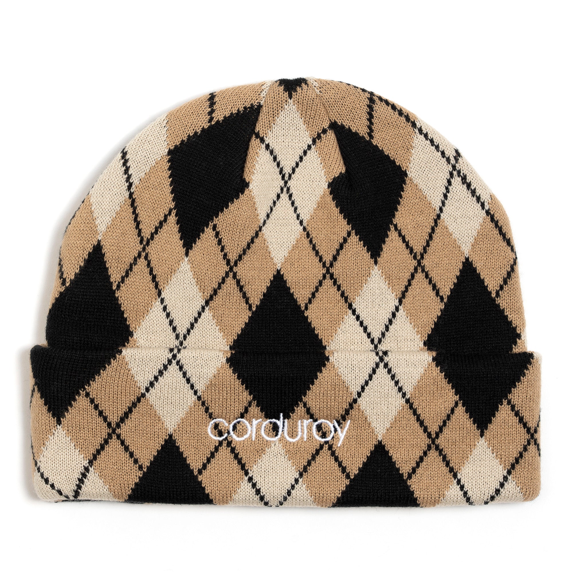 Tan Corduroy Argyle Beanie