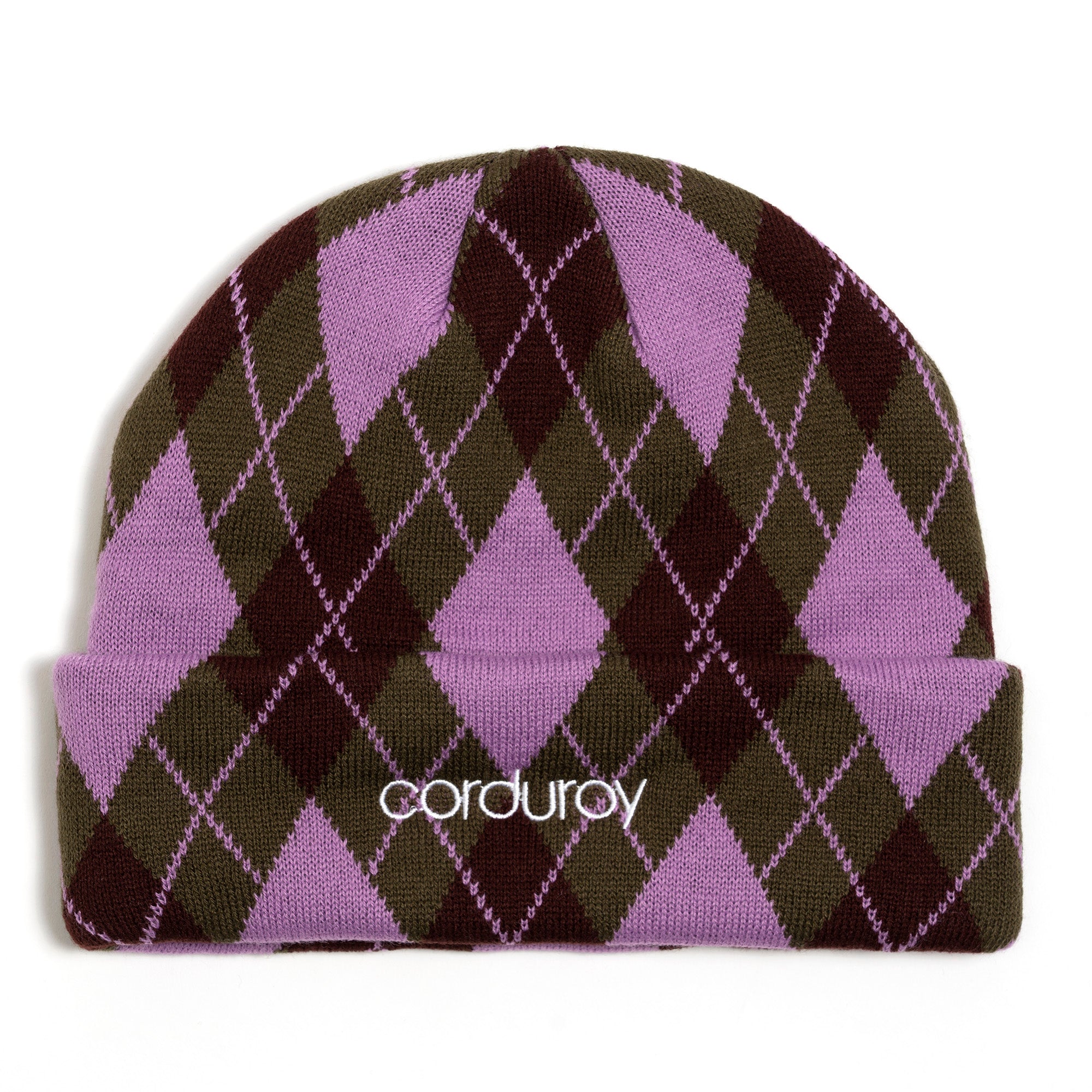 Army/Pink Corduroy Argyle Beanie