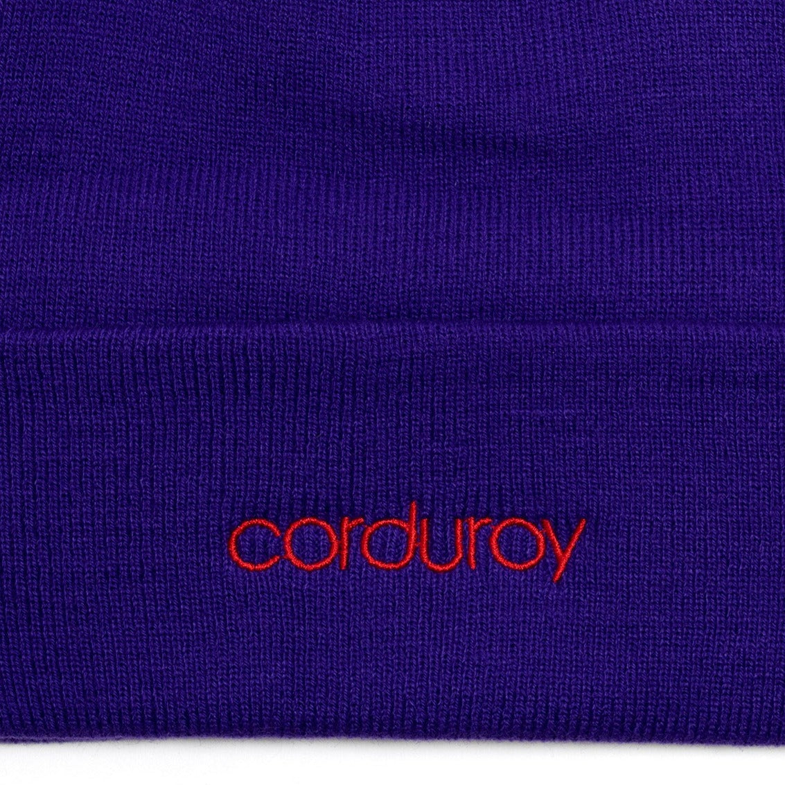 Purple Inside Out Corduroy Beanie Close Up