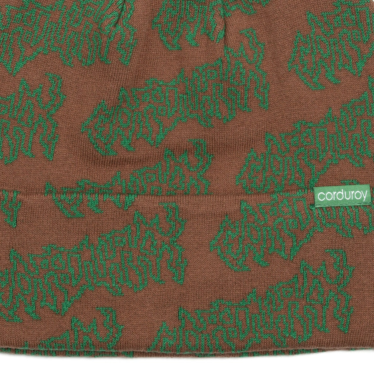 Work Brown Paste Corduroy Beanie Close Up