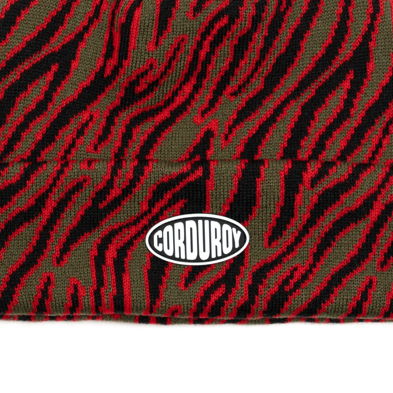 Army Tiger Camo Corduroy Beanie Close UP