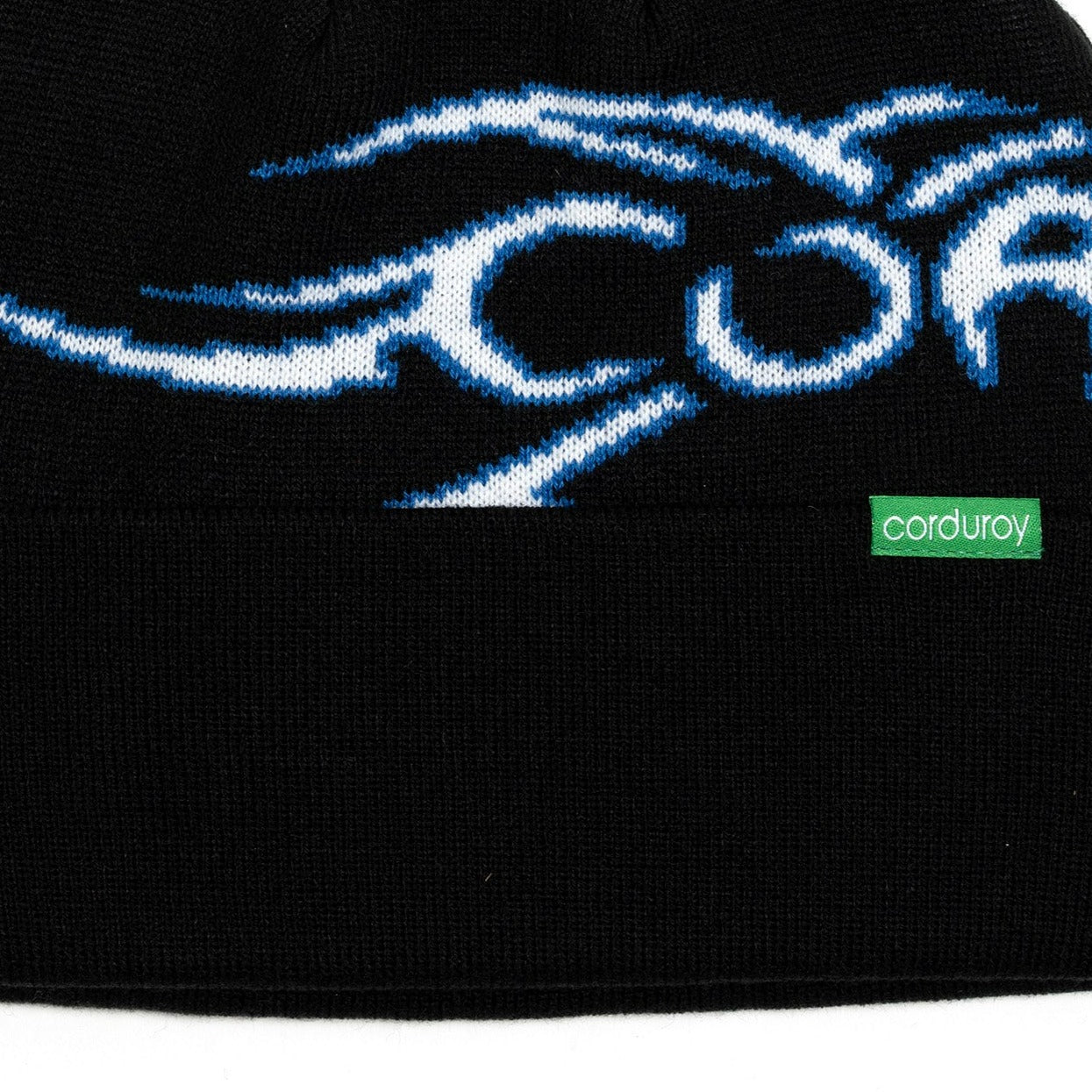 Black Tribal Corduroy Beanie Close Up