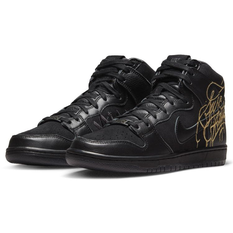 Faust Black Leather Nike SB Dunk High Pro Skateboard Shoe Front